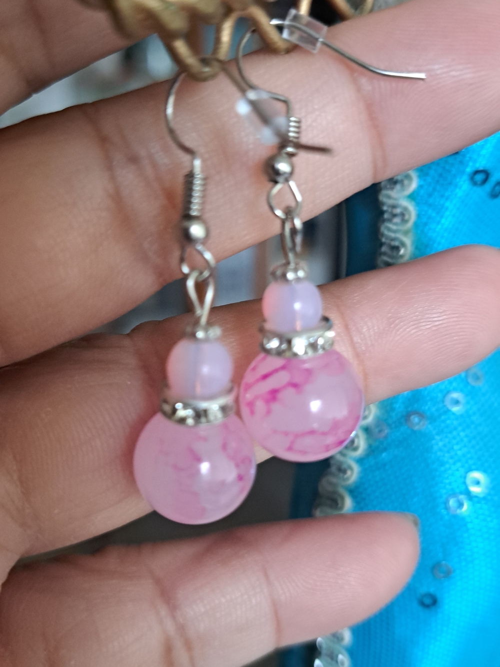 Pink Beaded Drop Earrings - Women's Jewelry